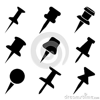 Set push pin sign icons for web site, page and mobile app design element. Push pins pinned in different angles â€“ vector Vector Illustration
